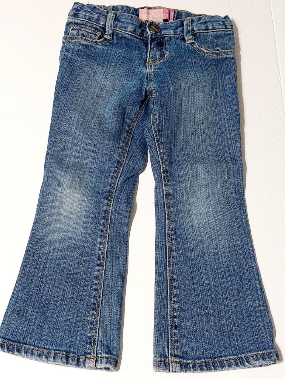 Girls Size 3T Bootcut Stretch Blue Jeans Adjustable Waist Embroidered Pockets - Picture 2 of 7